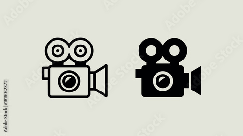Vintage film camera icon set in outline and silhouette styles