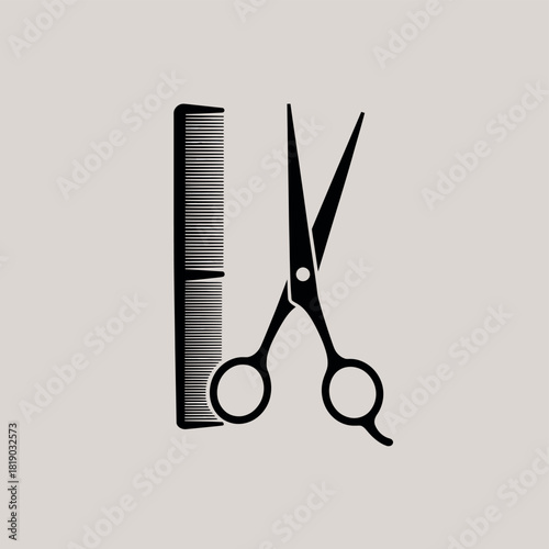 Stylized illustration of barber scissors and comb on a light background