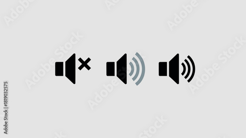 Three speaker icons showing mute low volume and high volume