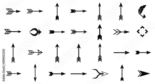 Collection of various black arrow designs, isolated on