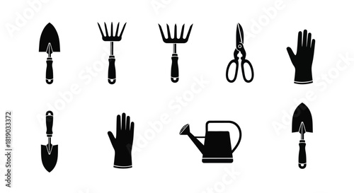 Gardening tools set silhouettes isolated on