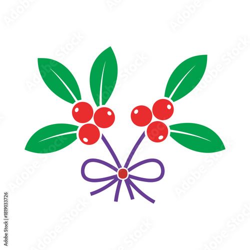 Holiday festive decoration with berries and green leaves