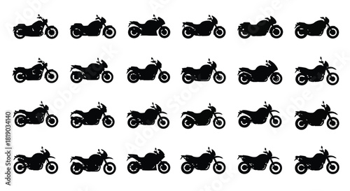 Collection of various motorcycle silhouettes isolated on