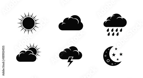 Weather forecast symbols collection isolated on