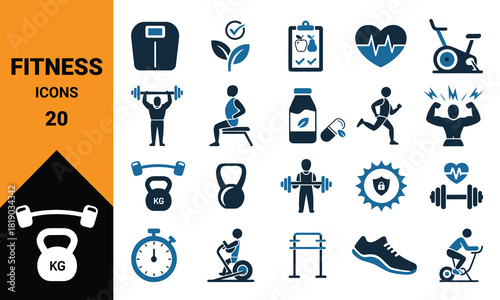 Comprehensive collection of diverse fitness icons representing various sports exercises and healthy lifestyle elements perfect for digital and print applications