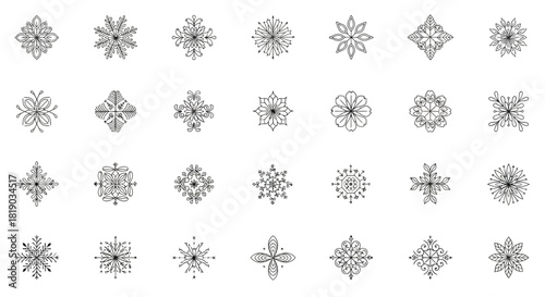 Handdrawn floral and snowflakelike decorative elements isolated on