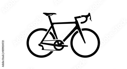A minimalist black and white silhouette of a road bicycle, showcasing its frame, wheels, and handlebars.