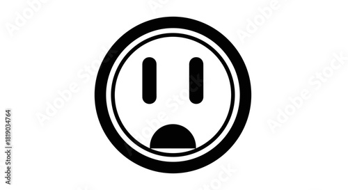Shocked electrical outlet icon with two prongs and round face.