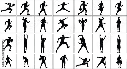 People silhouettes in diverse sport and action poses isolated on