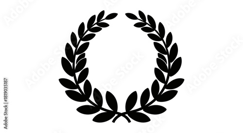 Black laurel wreath, a symbol of victory and honor, isolated on white.