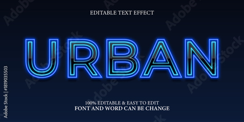 Urban Neon Text Effect Editable in Photoshop, Futuristic Dark Style, Modern Glow Font Template