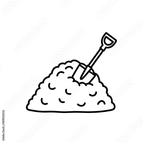 Compost pile with shovel in black and white illustration  