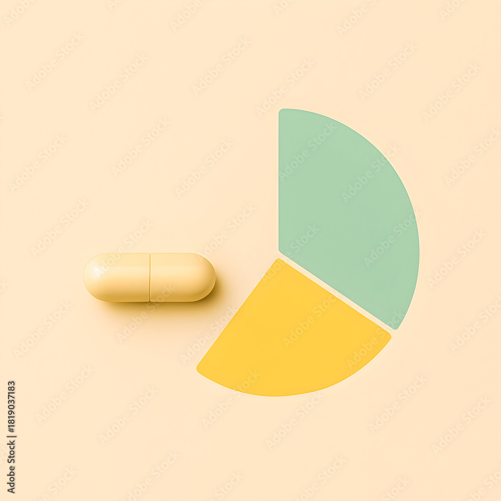 Fototapeta premium Minimal medicine capsule with pie chart on pastel background