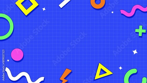 Retro pop comic background with bold geometric shapes, halftone dots, grid texture, and vibrant colors, creating a dynamic nostalgic cartoon style with spacious copy area.