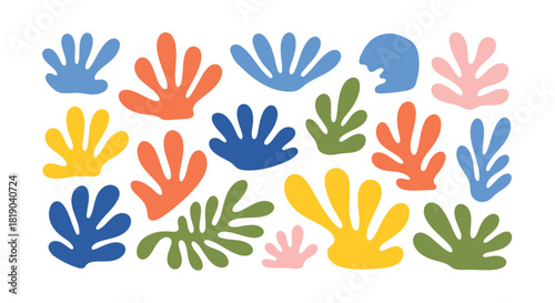 A collection of vibrant abstract organic shapes in various colors, suitable for diverse design projects and backgrounds.