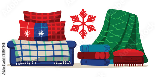 Couch pillows blankets snowflake winter cozy home decor holiday festive season