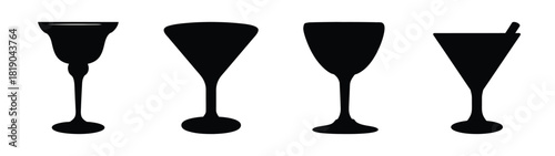 Collection of elegant silhouette cocktail glasses martini coupe margarita glasses for barware
