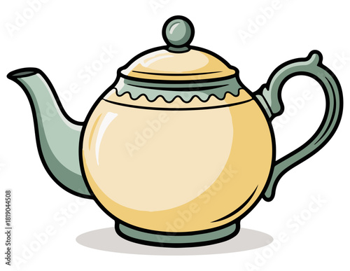 Teapot Hot Tea or Coffee Kettle Vector, White ceramic teapot and teacup isolated for a traditional hot beverage, teapot, tea, pot, cup, ceramic, coffee, breakfast, drink, isolated, hot, kettle.