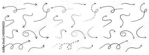 Collection of hand drawn arrows in various shapes and directions for creative projects design resource