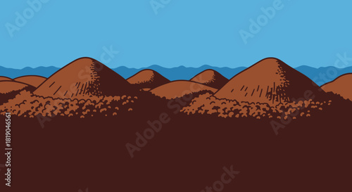 Hills in the desert landscape illustration art