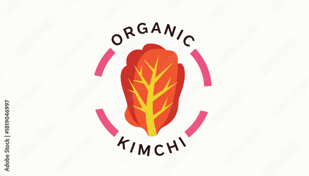 Obraz premium Organic Kimchi Logo with Cabbage Leaf Illustration