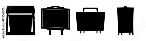 Four silhouettes of luggage and briefcases representing travel and business