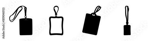 Collection of black id card holders with lanyards for access passes and identification