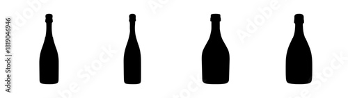 Four silhouettes of champagne bottles displayed side by side on a