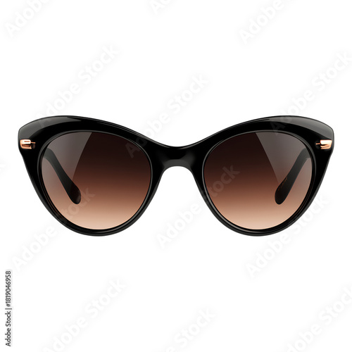 Stylish black cat eye sunglasses with golden accents and brown gradient lenses