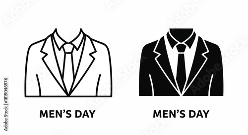 Men's Day graphic with suit and tie in line and solid styles.