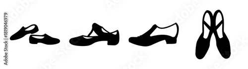 Collection of silhouettes featuring various dance shoes including tap shoes and ballet slippers