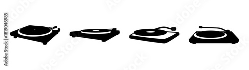 Four dj turntables ready for mixing music and spinning records