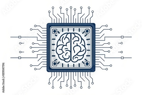 Minimal Vector Design of Brain Chip Symbolizing AI Integration Standard