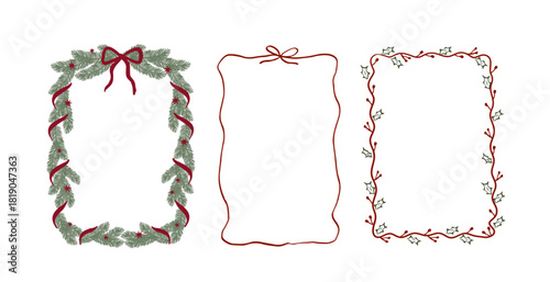 Hand drawn whimsical Frame. Sketch Holidays print. Cute Christmas vector illustration