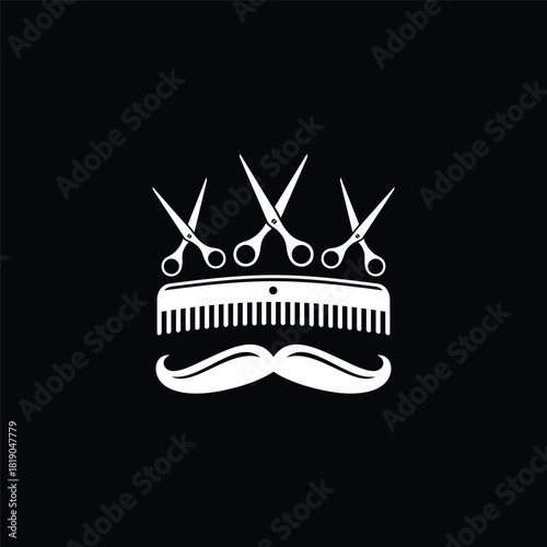 Barber Shop Scissors Comb Moustache Logo