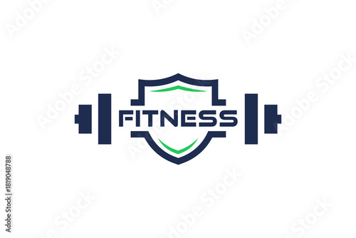 Fitness Logo Design  Barbell Shield Branding