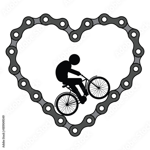 lHeart shaped bicycle chain with a cyclist inside