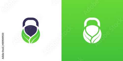 Kettlebell and Leaves  Natural Fitness Logo Design