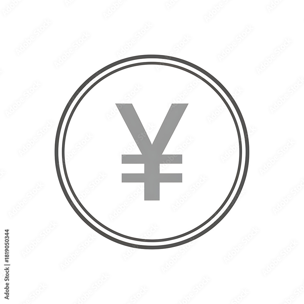 Fototapeta premium A gray Yen currency symbol centered in a white circle with a gray double border.