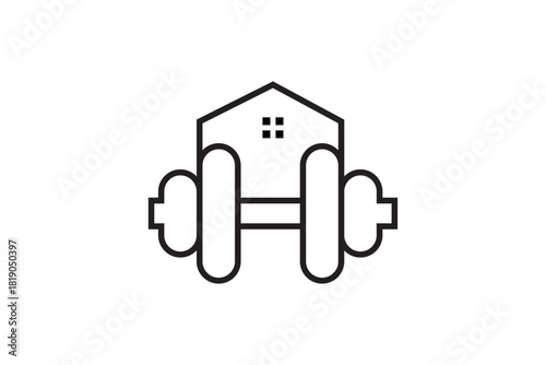 Home Fitness Gym Dumbbell Logo  Line Art Design