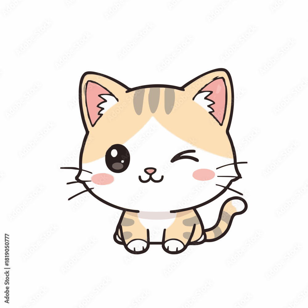 Obraz premium Cute Striped Chibi Cat Pastel Vector