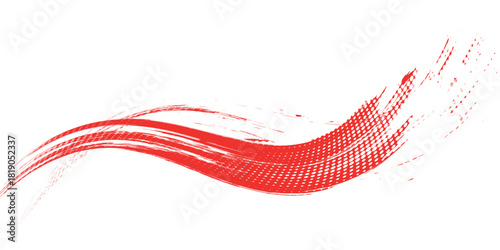 A vibrant red brush stroke curves across a white backdrop, ideal for design elements, artistic projects, or overlay effects, transparent.