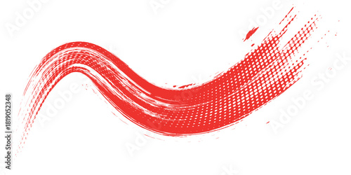 A vibrant red brush stroke curves across a white backdrop, ideal for design elements, artistic projects, or overlay effects, transparent.
