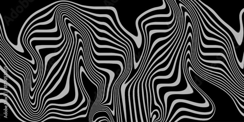 Marble texture, abstract border frame, futuristic design background. aesthetic zebra skin. Optical illusion line pattern. Liquid black and white line abstract background. Monochrome line wave .