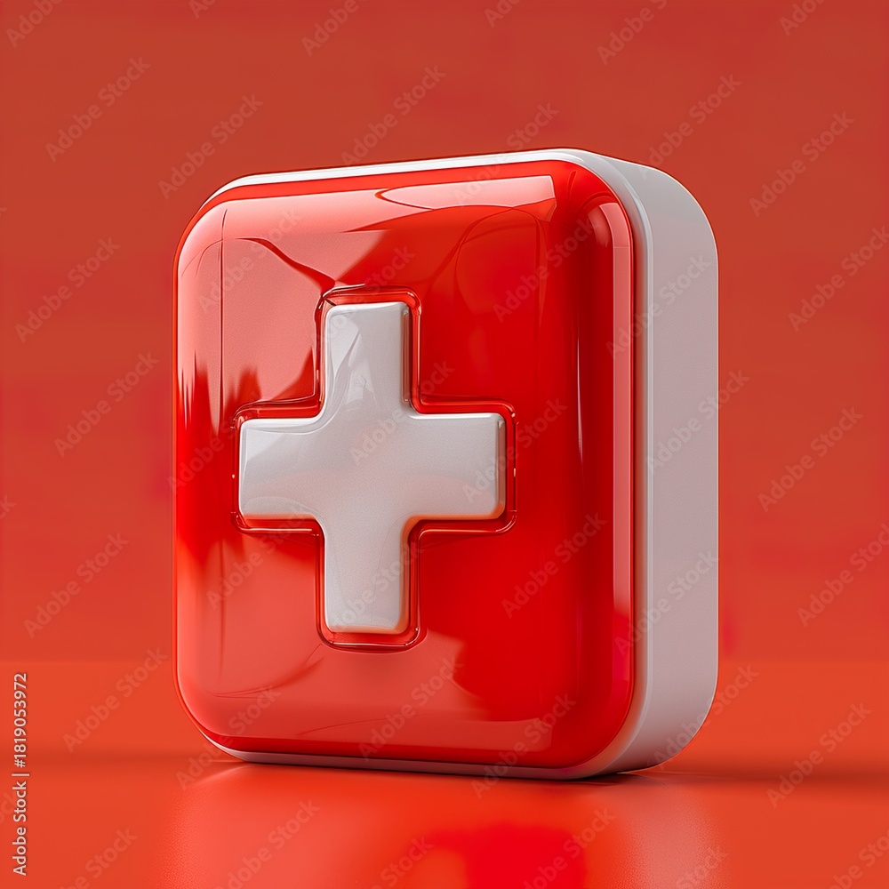 Fototapeta premium Modern medical symbol for healthcare and emergency services with a bold red design