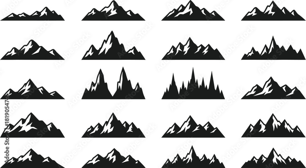 Naklejka premium Collection of mountain silhouettes for logo design and landscape illustrations