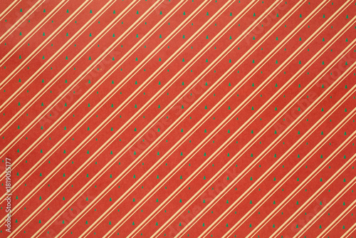 red Christmas background with christmas trees and striped ,seamless pattern of christmas trees and striped on red background,Christmas wrapping paper, Xmas pattern with ornaments.