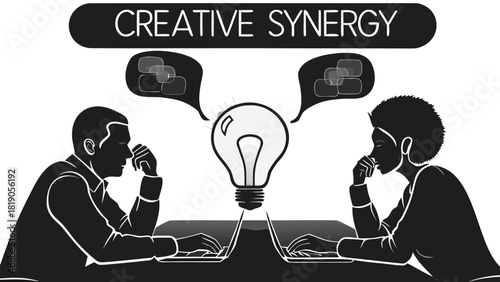 Conceptual illustration depicting creative synergy collaboration and innovative ideas coming together to form a unified concept with vibrant colors and abstract elements