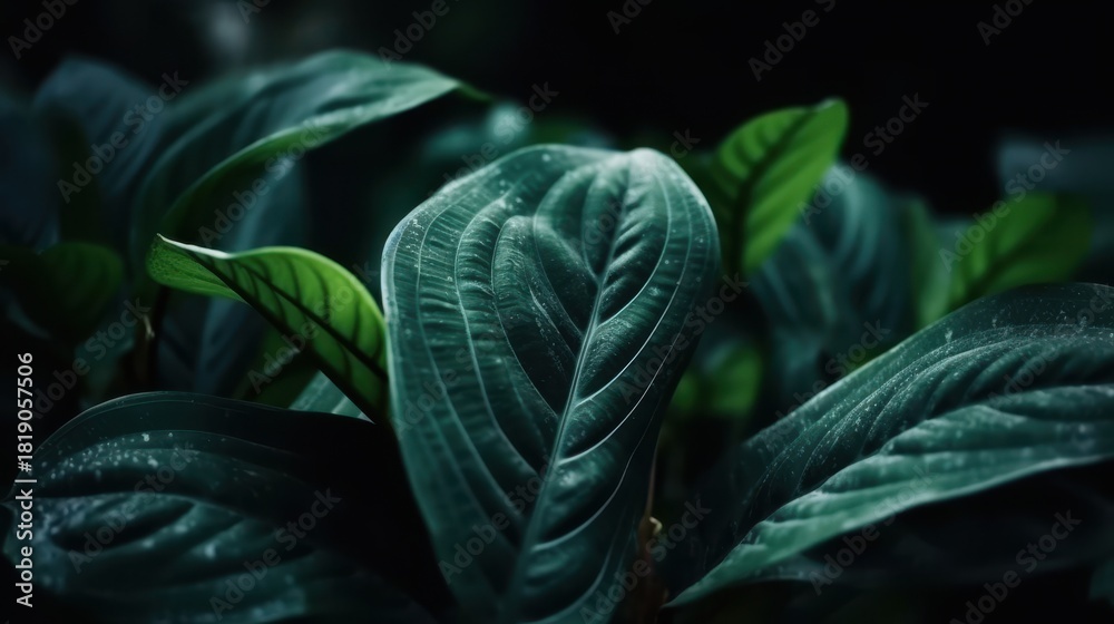 Obraz premium Dark Green Tropical Leaf Macro Moody Botanical Close up Photography