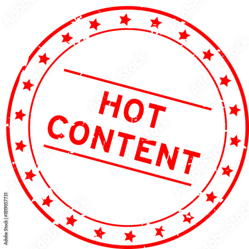 Grunge red hot content word round rubber seal stamp on white background